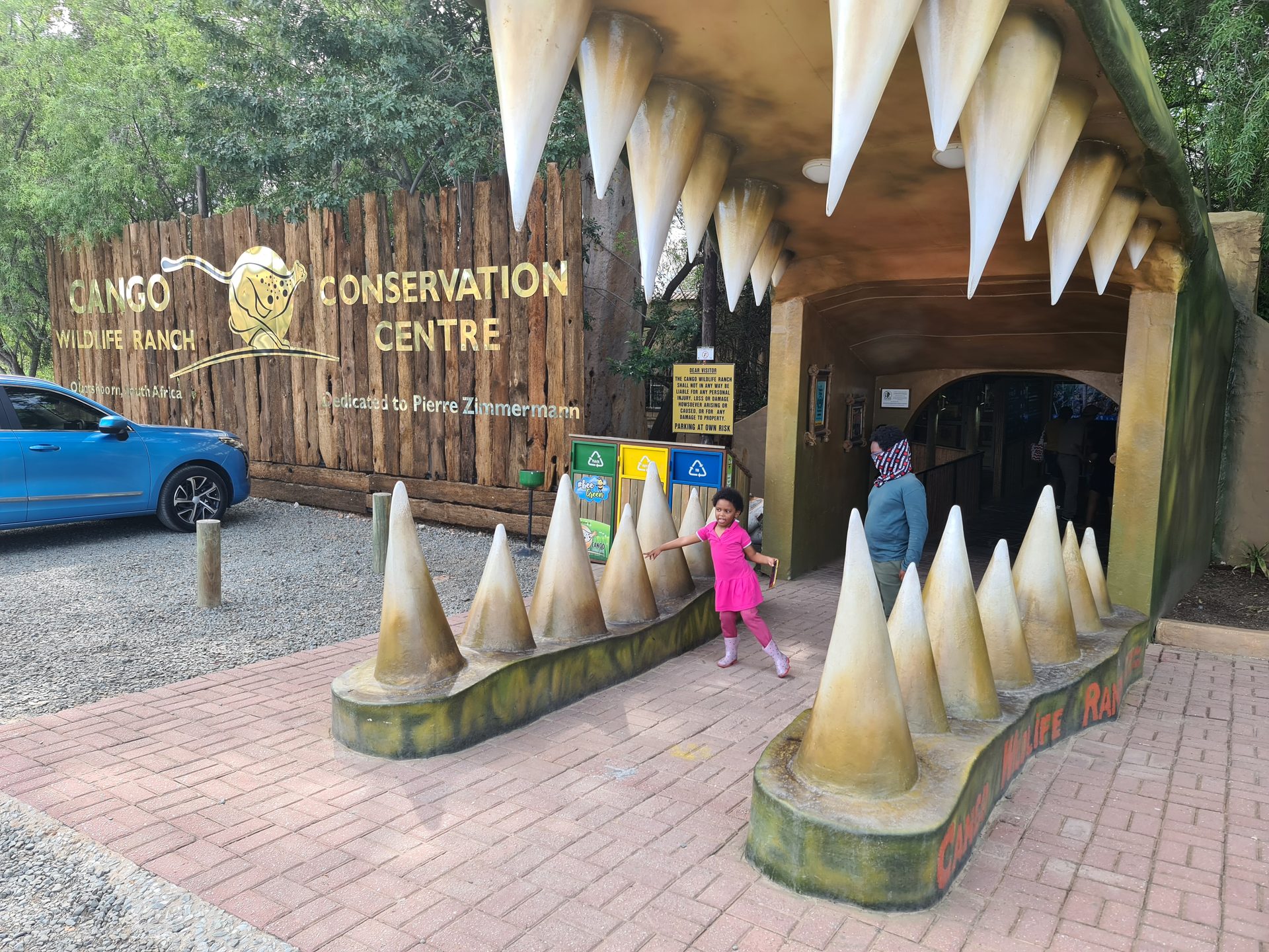 The entrance — the croc jaw arch sets the tone immediately