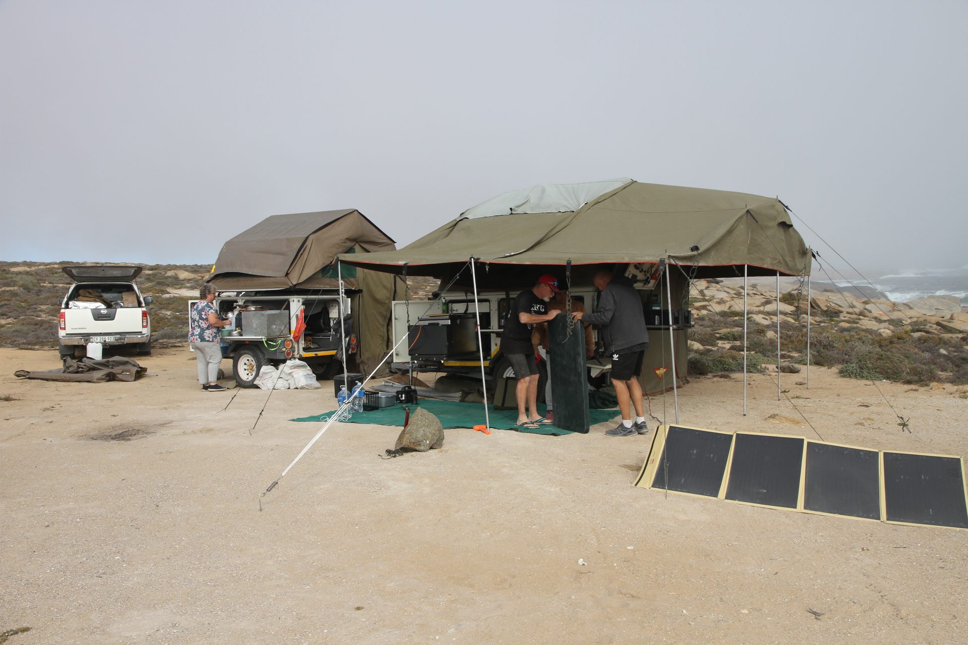Camp life, with the portable solar set out for the day