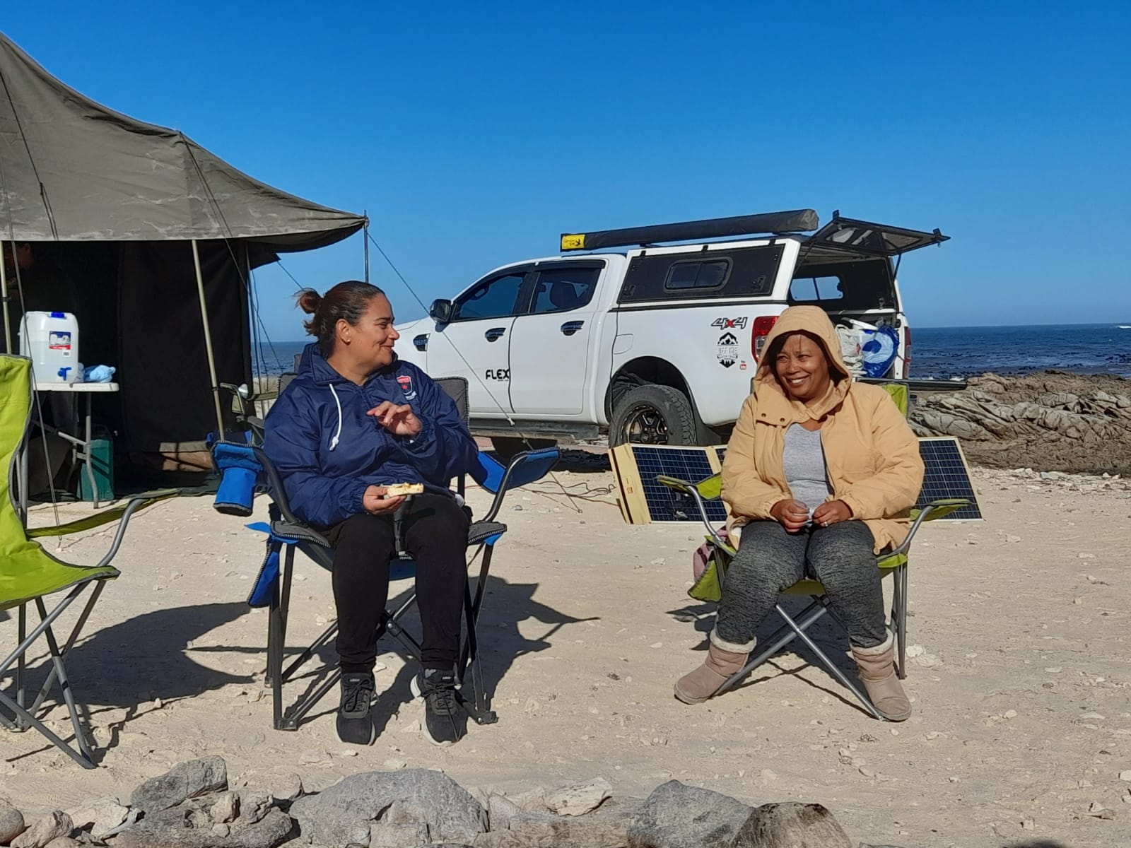 Camp life at Waterval, with the Atlantic just beyond Sarabi