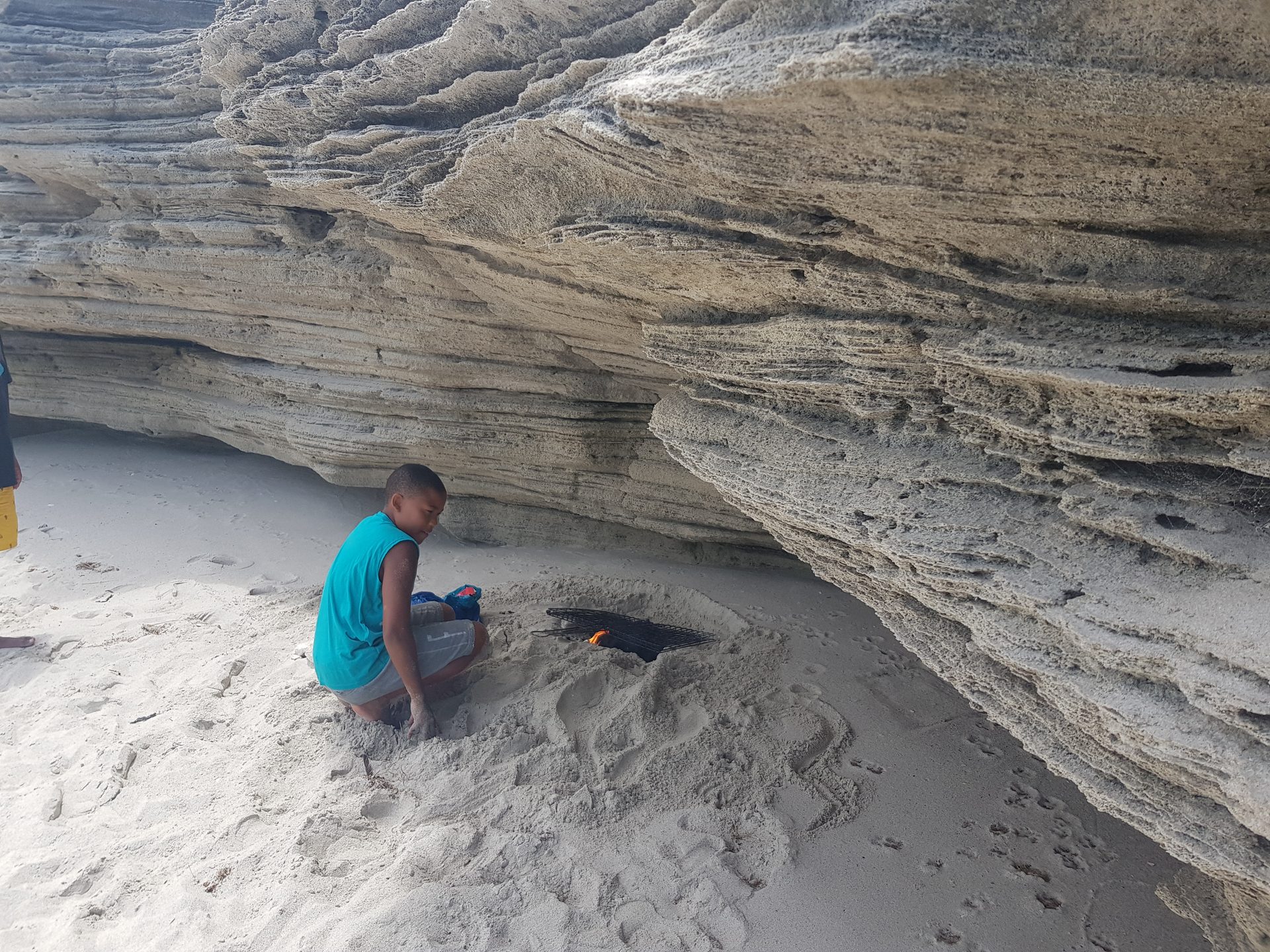 One of the group making the most of the afternoon — the rocks make for good scrambling