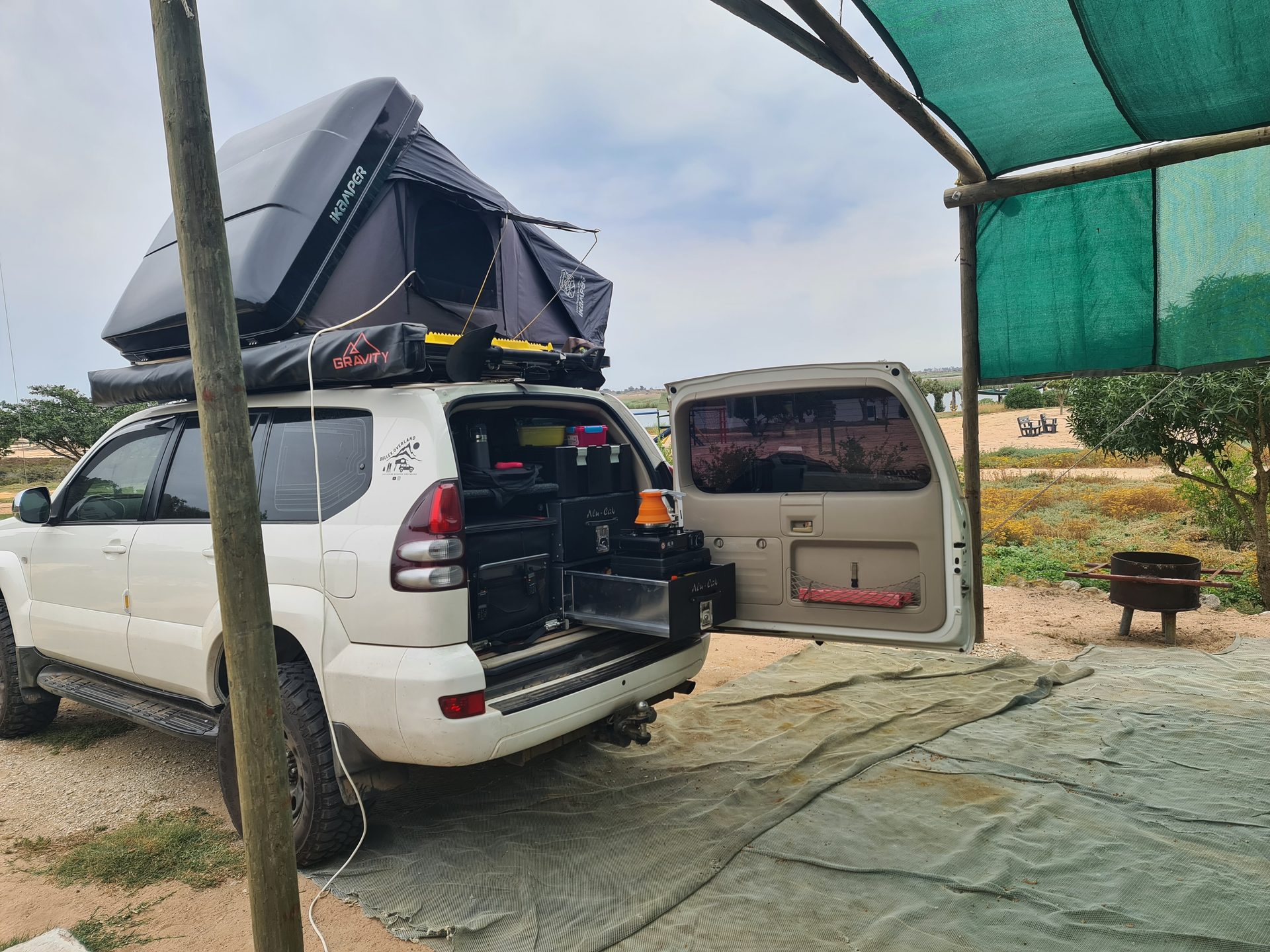 Camp set up under the shaded site at Kliphoek River Resort