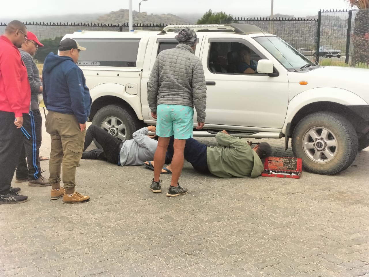 The group helping with the tyre trouble