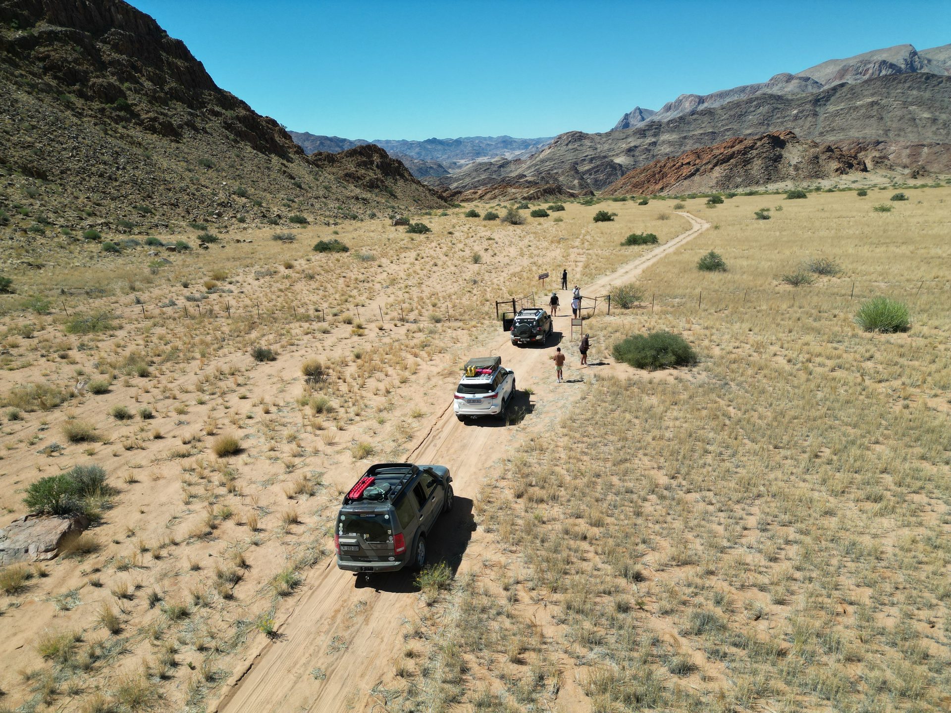 The convoy taking a quiet break in the river valley