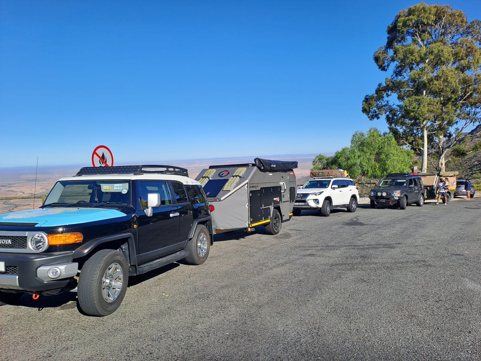 The four-vehicle convoy lined up before the route