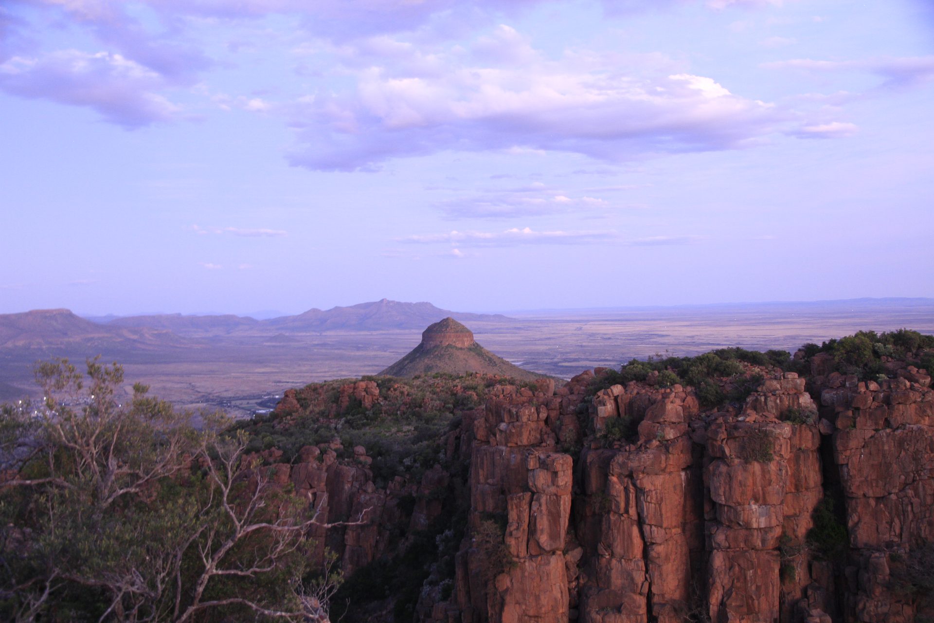 The cliff face glowing in the last of the evening light