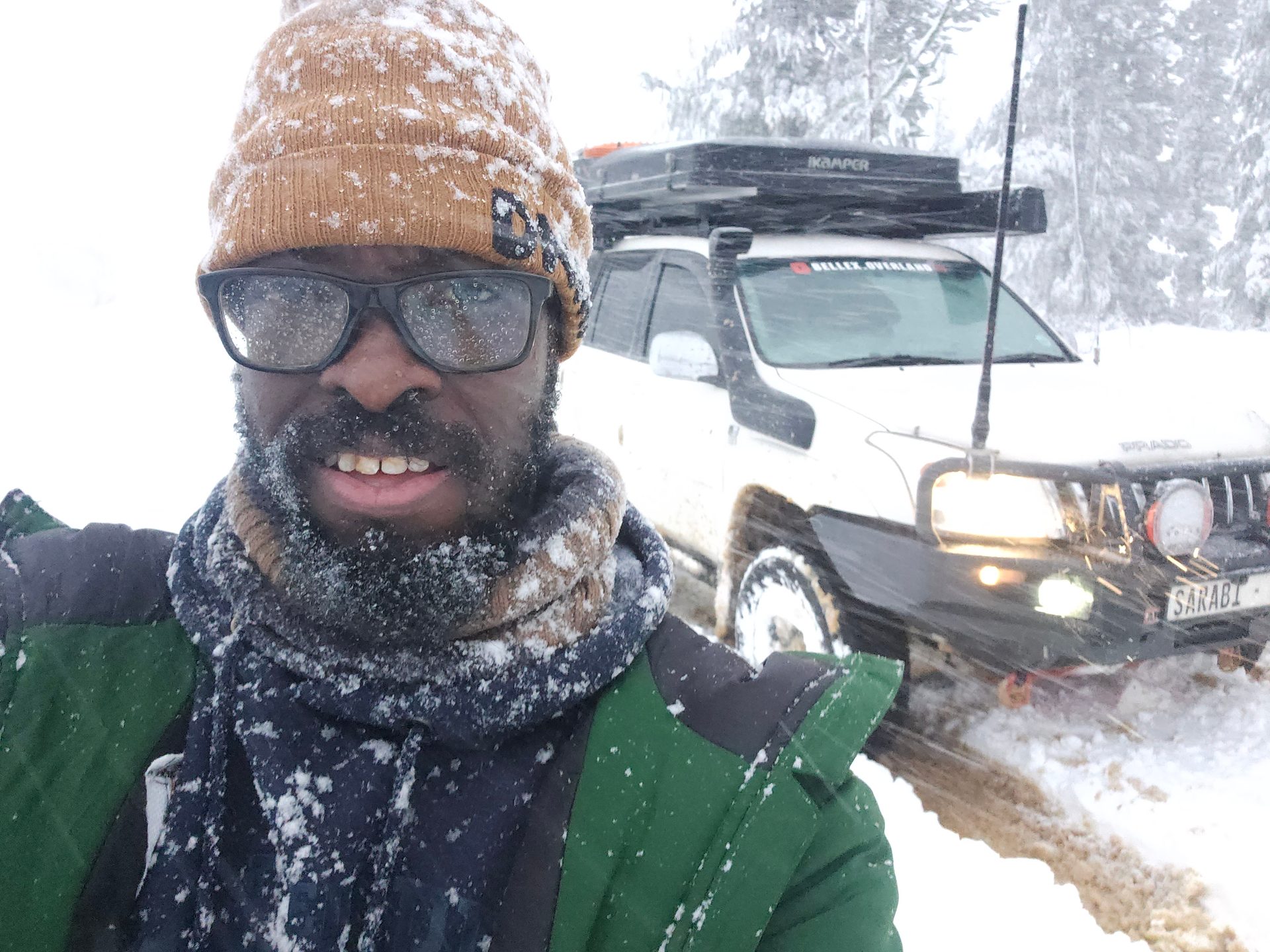 Snow-covered landscape at the reserve — nothing moving except our convoy